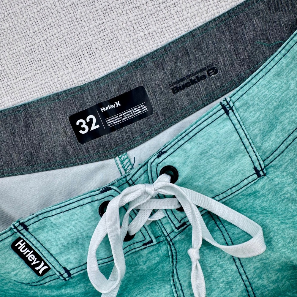 Hurley Block Party Board Shorts Mens 32 Green Heathered Swim Trunks Buckle - Picture 2 of 8